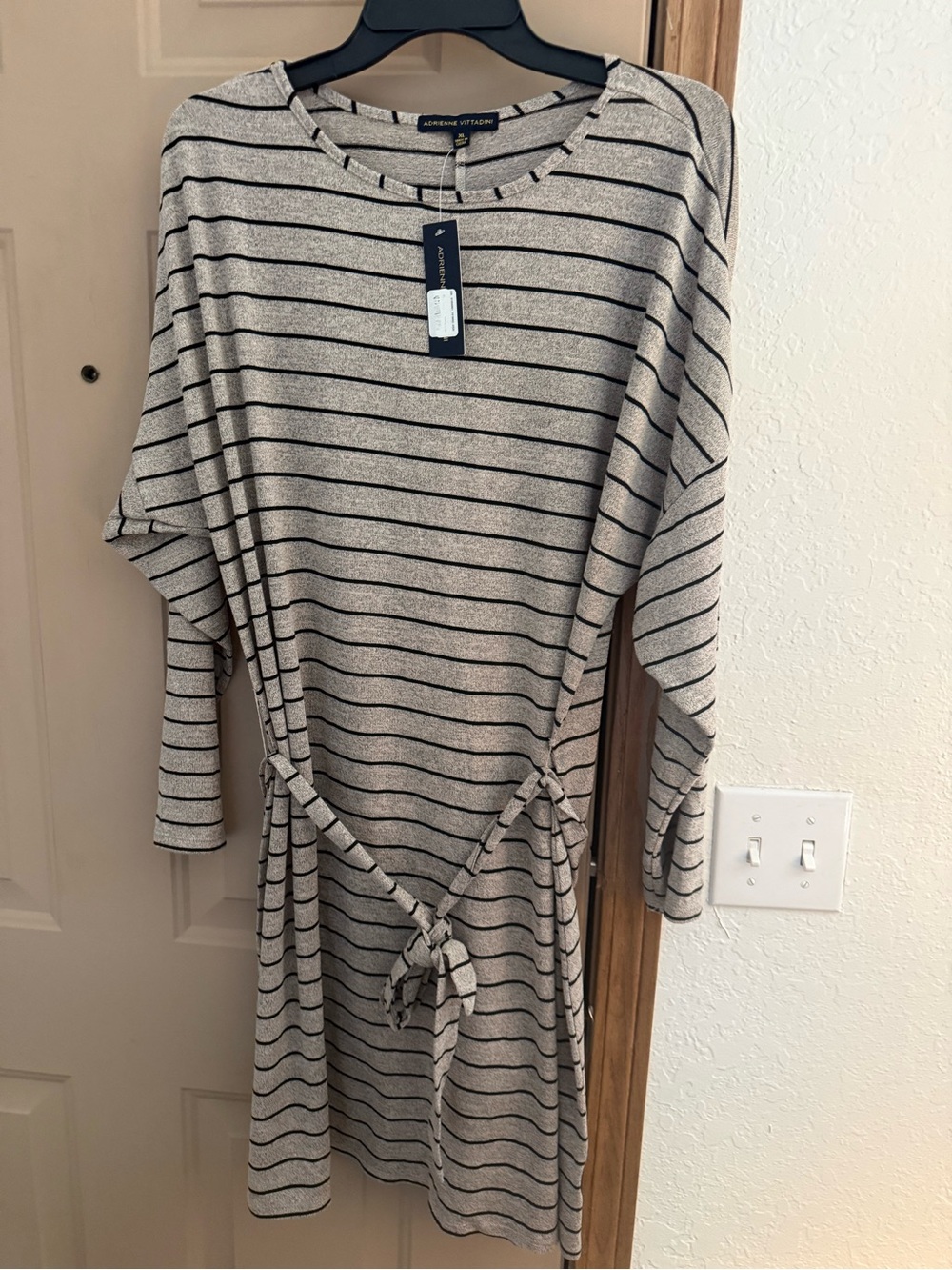 Adrienne Vittadini Cream and Black Striped Midi Dress